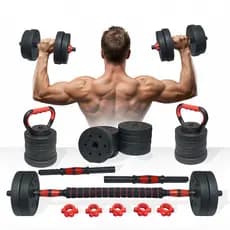 Kit Treino Funcional 10/15/20kg Halteres Barra Supino Kettlebell Preto