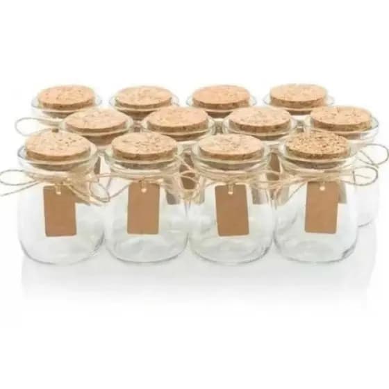 Kit 10/ 20/ 30 Potes Vidro Com Tampa Rolha 100ml Tempero Porta Mantimentos e Lembrancinha