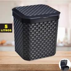 Lixeira Cesto Rattan 5 Litros Preta C Tampa Cozinha Banheiro Lixeira Pia