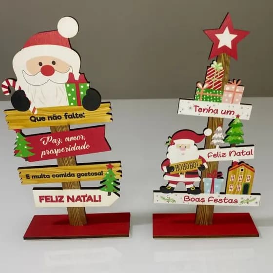 Enfeite De Natal Decoração Árvore De Mesa Em Madeira MDF Natalino