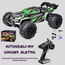 Carrinho de Controle Remoto 4X4 Jeep Automodelo RC Competição Conquer 50KM/H 1X Baterias 1:16 Trilha