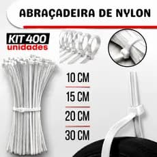 Kit 400 Abraçadeira Enforca Gato De Nylon Branco 100mm x 2,5mm 150mm x 2,5mm 200mm x 2,5mm 300mm x 3,5mm