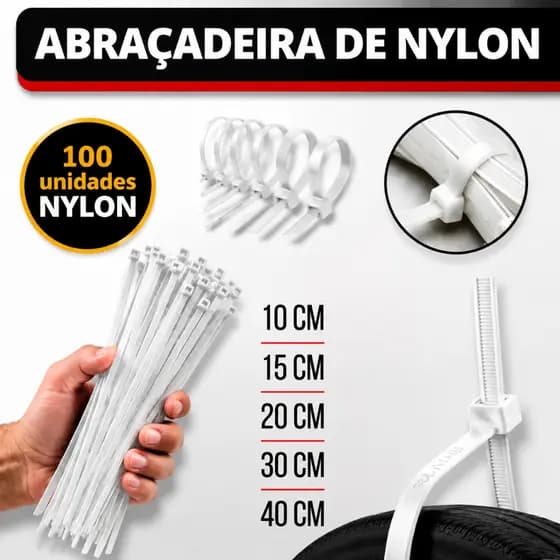 Kit 100 Abraçadeira de Nylon Cinta Plástica Enforca Gato Da Cor Branco 10cm 15cm 20cm 25cm 30cm 35cm