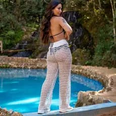 Calça de Praia P ao GG Pantalona Feminina Ajustável Saida de Praia Piscina Tricô Elegante Verão