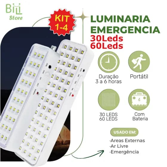 Luminária Emergência Lâmpada 30 ou 60 Leds Recarregável Bivolt Luz Branca