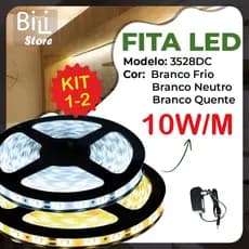 Fita LED 3528 Super Led Ultra 5M a prova d'água 600 Leds + Fonte | Branco Frio, Branco Quente e Branco Neutro | IP20 (Acompanha Fonte)