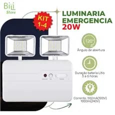 Luminária de Emergência LED PRO 20W com 2 Farol 40 LEDS Luz Branco Frio