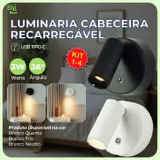 Arandela Spot Luminária Cabeceira Recarregável Led Redonda 3W com 3 Tons de Luz Bivolt