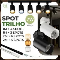 Trilho Spot LED para trilho eletrificado + Trilho + Conector Tubinho Preto e Branco 7W 360° | Bivolt