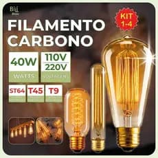Lâmpada Filamento Carbono ST64 T45 T9 40W Luz Quente Âmbar E27 110V ou 220V
