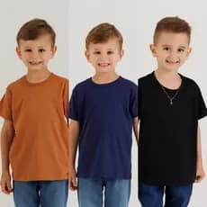 3 Camisetas Branca Básica de Meia Malha Penteada 100% Algodão Menino Infantil