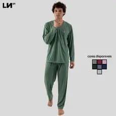 Pijama Longo Masculino Linha Noite Gola V Inverno de Malha