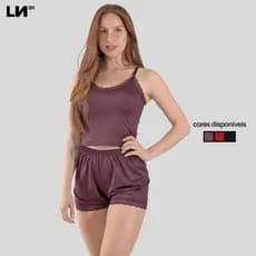 Conjunto De Pijama Feminino Curto Baby Doll Alcinha Regulável Linha Noite
