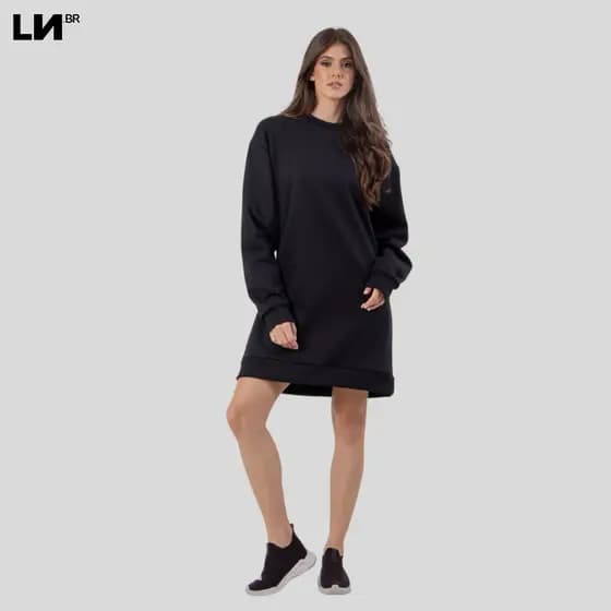 Vestido Moletom Feminino Manga Longa Confortável Inverno