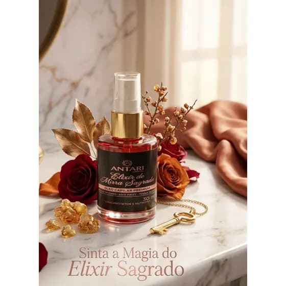 Elixir de Mirra Sagrada Antari 30ml – Óleo Capilar Premium Anti Frizz, Brilho Intenso e Termoprotetor MIRRA