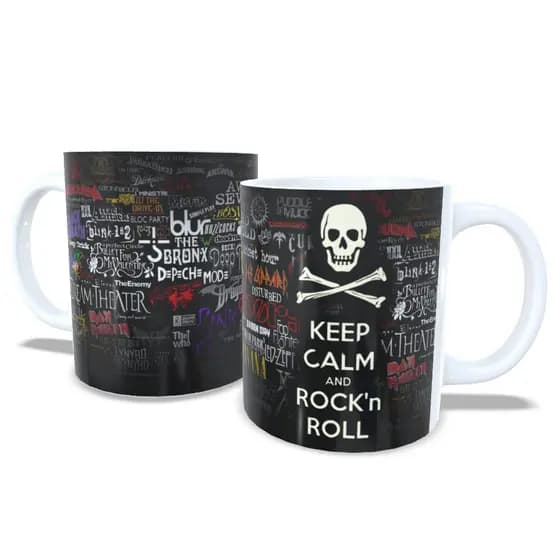 Caneca Keep Calm and Rock'n Roll personalizada em porcelana, presente Rock, Caneca Rock - 1 Caneca