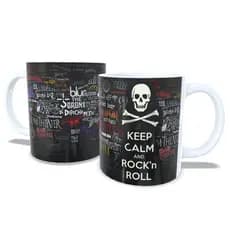 Caneca Keep Calm and Rock'n Roll personalizada em porcelana, presente Rock, Caneca Rock - 1 Caneca