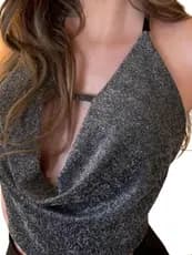 Cropped luxo blusa feminina com bojo de lurex