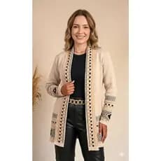 Kimono Cardigan Feminino Longo em Tricô Grosso - Moda Outono Inverno