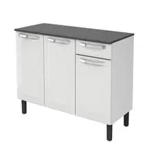 Balcão Itatiaia 105cm Rose Branco – 3 Portas com Prateleira e 1 Gaveta | Cozinha Compacta
