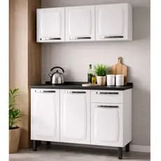 Kit Armário Cozinha Itatiaia Rose Aço Branco Balcão 105cm + Aéreo 105cm 3 Portas Alta Durabilidade