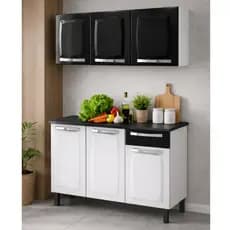 Cozinha Itatiaia Rose Kit 105cm Aço Branco Balcão com Tampo MDP e Armário Aéreo 3 Portas
