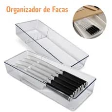 Organizador de Gaveta Acrílico com Divisória Faqueiro Porta Talheres Facas Multiuso para Cozinha
