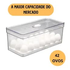 Porta Ovos 42un e 21un Grande Organizador de Geladeira Acrílico Tampa com Respiro Acrílico