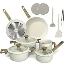 Kit Panelas Antiaderentes 13 Peças Branco Completo Jogo de Cozinha Revestimento Antiaderente Fácil Limpeza Panelas