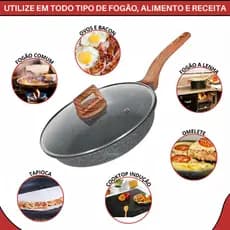 Frigideira com Tampa e Revestimento Antiaderente – Granito Premium para Cozinha Saudável