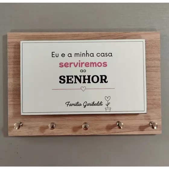 Porta Chave  Família - Eu e Minha Casa Serviremos Ao Senhor - Porta Chave Personalizado - Porta Chave de Parede