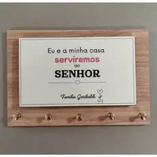 Porta Chave  Família - Eu e Minha Casa Serviremos Ao Senhor - Porta Chave Personalizado - Porta Chave de Parede