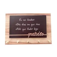 Porta Chave - Porta Chaves e Cartas - Eu me lembro dos dias em que orei - Gratidão - Preto e Madeirado