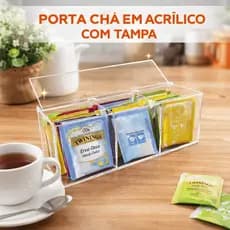 Caixa Organizador Porta Sache Chá Com 3 Divisoria Nicho Tampa Acrílico
