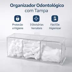 Organizador Odontológico Acrílico  – 3 Divisórias para Algodão, Gaze e Roletes | Higiene e Organização para Consultórios
