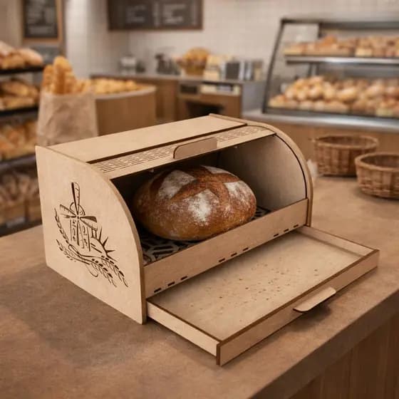 Porta Pão MDF Cru com Tampa Deslizante – Organizador de Cozinha Elegante e Funcional | Mantém o Pão Fresco