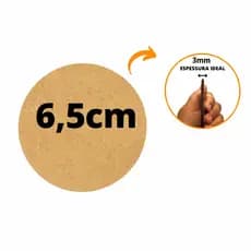 Bolacha de MDF CRU Redondo 6,5cm Suporte Aplique