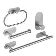 KIt Suporte Banheiro Aço Inox Para Toalha Papel Higiênico Roupa Auto Adrsivo Kit 4