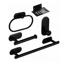Kit Acessórios Banheiro Aço Inox Autoadesivo 5 Peças Suporte Porta Toalha Sabonete Papel Higienico