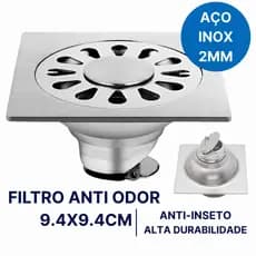 Ralo Banheiro Anti Odor E Anti Inseto Aço Inoxidável Lavanderia Forma Quadrada 9.4x9.4cm
