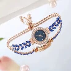 Relógio com cordão de folhas Relógios femininos Pulseiras com diamantes