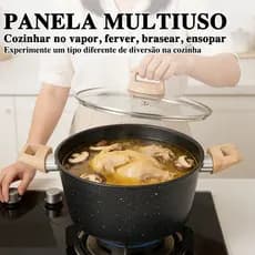 Panela Antiaderente com Revestimento Cerâmico Grafite | Caçarola que Não Queima a Comida | Tampa de Vidro Temperado