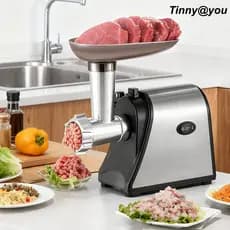 Moedor de Carne Elétrico Automático Bivolt 110/220V Aço Inox — Linguiça Alho Pimenta Tempero + Plugue Grátis