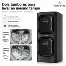 Mini Máquina de Lavar Dupla Inteligente 7L com APP Lavagem 96°C Secagem UV Esterilização Automática 220V