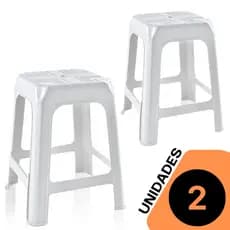 Kit 2 Banquetas Banco de Plástico Branco Preto Resistente Empilhável Arqplast