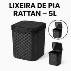 Lixeira de Pia Rattan com Tampa 5L Preta Resistente Arqplast