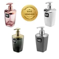 Porta Sabonete Líquido Dispenser Linha Premium com Metalizado Transparente Banheiro Lavabo UZ