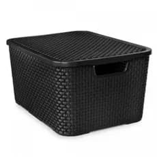 Caixa Organizadora Rattan 20L Preta com Tampa Arqplast
