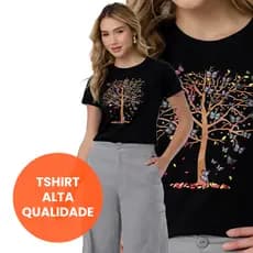 Camiseta T-shirt Feminina Arvore Borboletas Com Strass