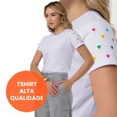 Camiseta T-shirt Feminina Bordado Na Manga Varios Coracoezinhos Coloridos